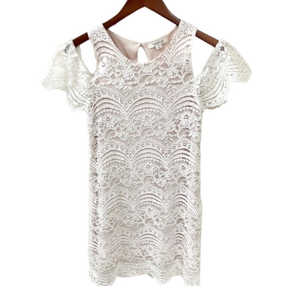 Floral Lace Feminine Wedding FRANCESCA’S Dress Womens Small Ivory Romantic